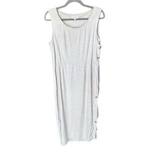 Basic Threads Dress Linen Blend Light Long Maxi Sleeveless Lagenlook L VTG Beige